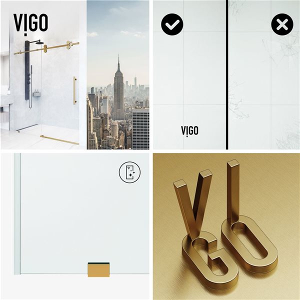 Vigo Elan 74-in H Frameless Matte Brushed Gold Sliding Laminated Glass Shower Door