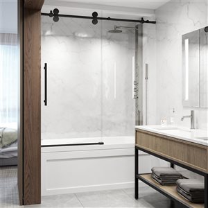 Vigo Elan 66-in H Frameless Matte Black Sliding Laminated Glass Sliding Tub Door