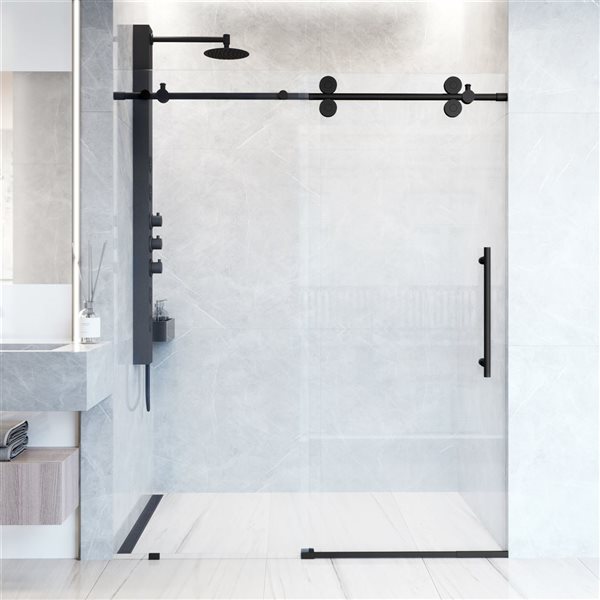 Vigo Elan 74-in H Frameless Matte Black Sliding Laminated Glass Shower Door