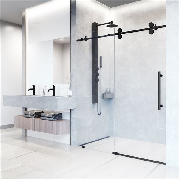 Vigo Elan 74-in H Frameless Matte Black Sliding Laminated Glass Shower Door