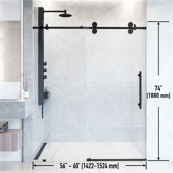 Vigo Elan 74-in H Frameless Matte Black Sliding Laminated Glass Shower Door