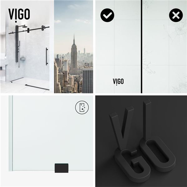 Vigo Elan 74-in H Frameless Matte Black Sliding Laminated Glass Shower Door