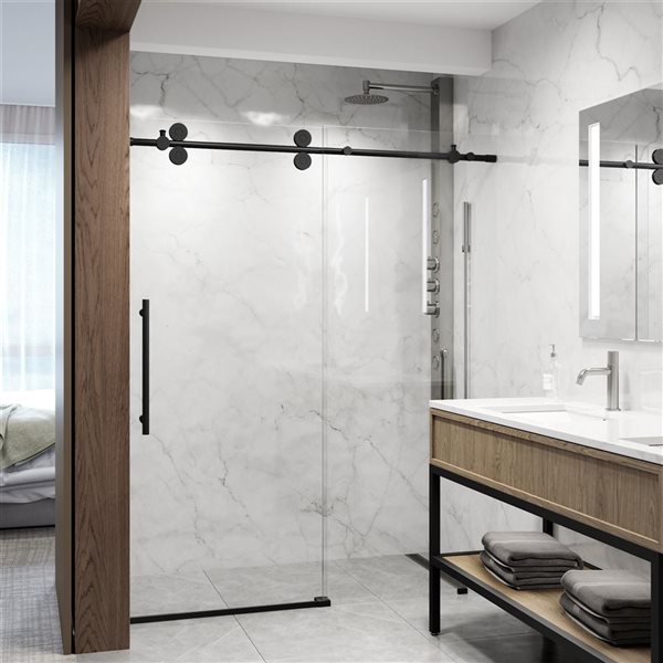 Vigo Elan 74-in H Frameless Matte Black Sliding Laminated Glass Shower Door