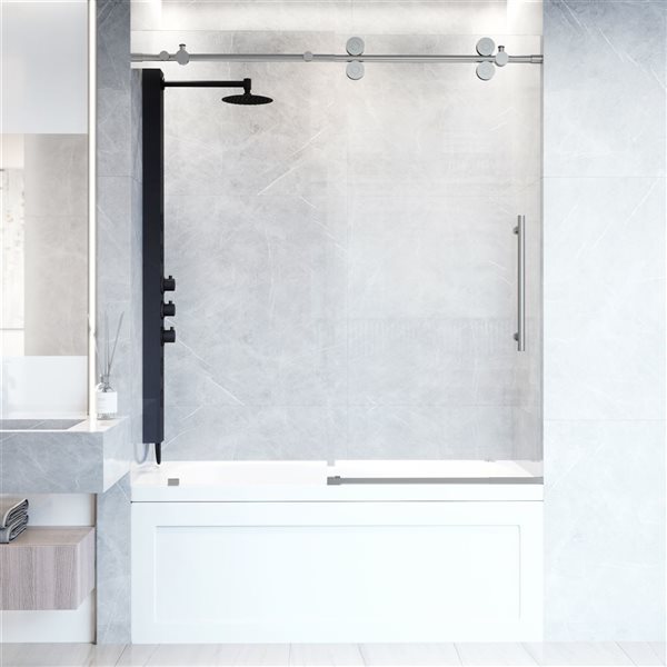 Vigo Elan 66-in H Frameless Stainless Steel Sliding Laminated Glass Shower Door