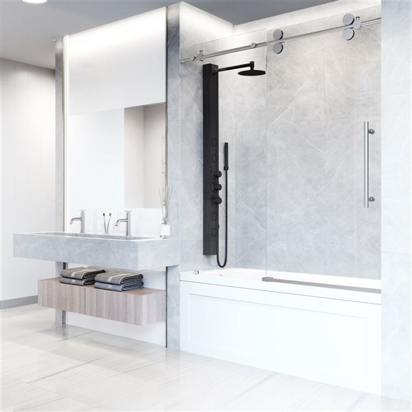 Vigo Elan 66-in H Frameless Stainless Steel Sliding Laminated Glass Shower Door