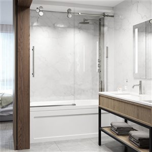 Vigo Elan 66-in H Frameless Stainless Steel Sliding Laminated Glass Shower Door