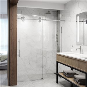 Vigo Elan 74-in H Frameless Chrome Sliding Laminated Glass Shower Door