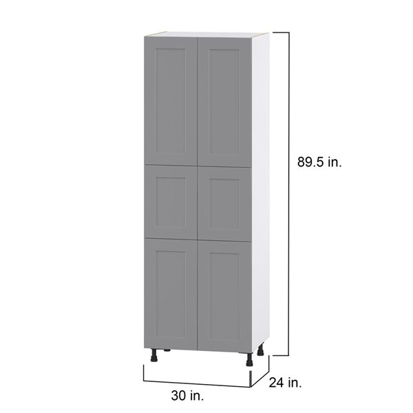 Hugo&Borg Beaumont 30 x 89.5 x 24.88-in Painted Slate Grey Door Pantry Semi-Custom Cabinet