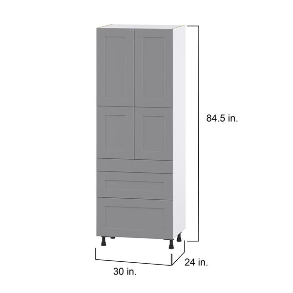 Hugo&Borg Beaumont 30 x 84.5 x 24.88-in Painted Slate Grey Door and Drawer Pantry Semi-Custom Cabinet