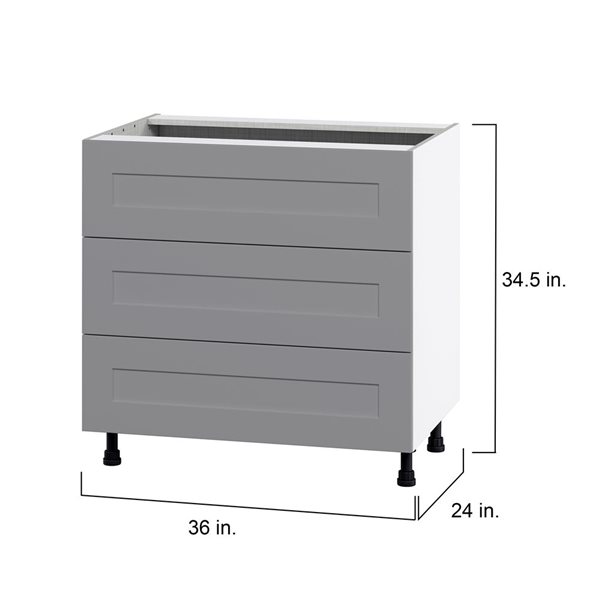 Hugo&Borg Beaumont 36 x 34.5 x 24.88-in Painted Slate Grey Drawer Base Semi-Custom Cabinet