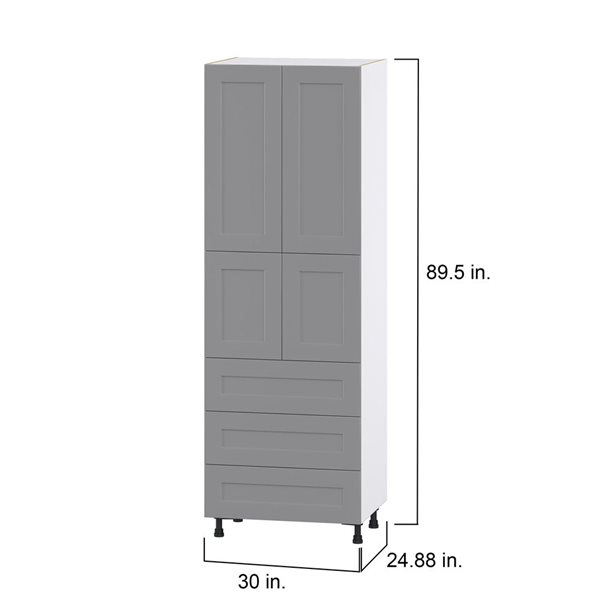 Hugo&Borg Beaumont 30 x 89.5 x 24.88-in Painted Slate Grey Door and Drawer Pantry Semi-Custom Cabinet