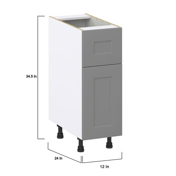 Hugo&Borg Beaumont 12 x 34.5 x 24.88-in Painted Slate Grey Door and Drawer Base Semi-Custom Cabinet