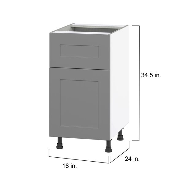 Hugo&Borg Beaumont 18 x 34.5 x 24.88-in Painted Slate Grey Door and Drawer Base Semi-Custom Cabinet