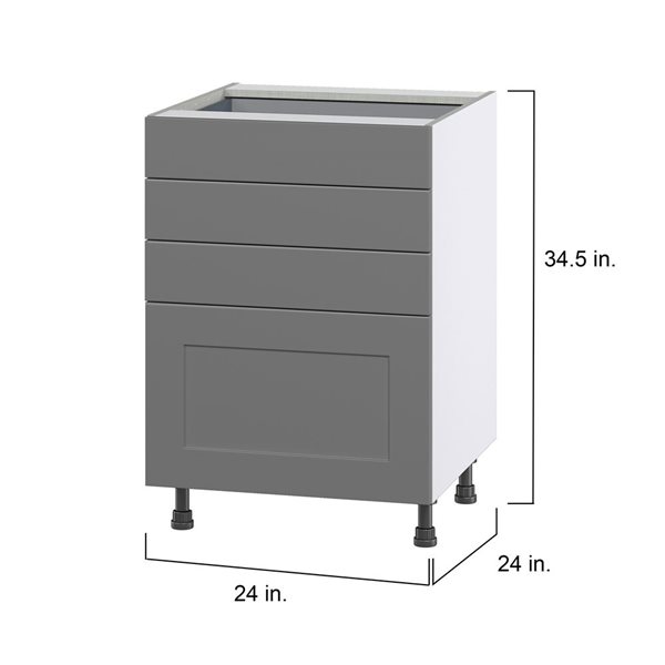 Hugo&Borg Beaumont 24 x 34.5 x 24.88-in Painted Slate Grey Drawer Base Semi-Custom Cabinet