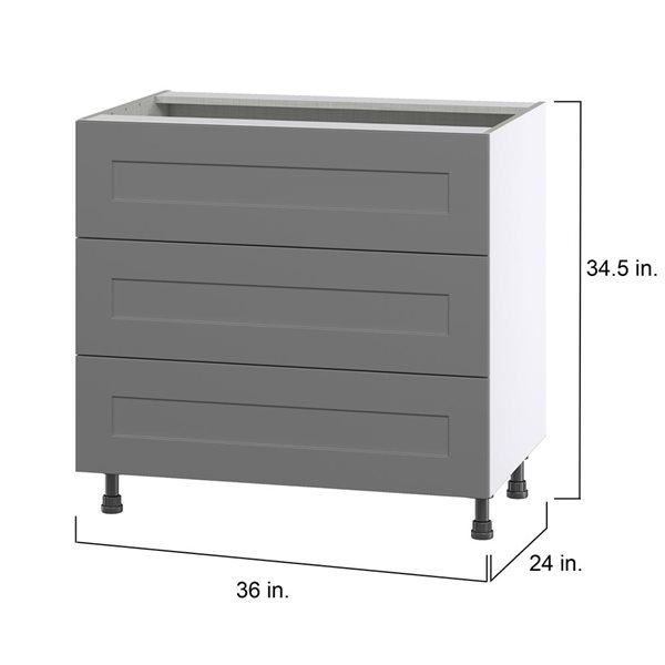 Hugo&Borg Beaumont 36 x 34.5 x 24.88-in Painted Slate Grey Drawer Base Semi-Custom Cabinet