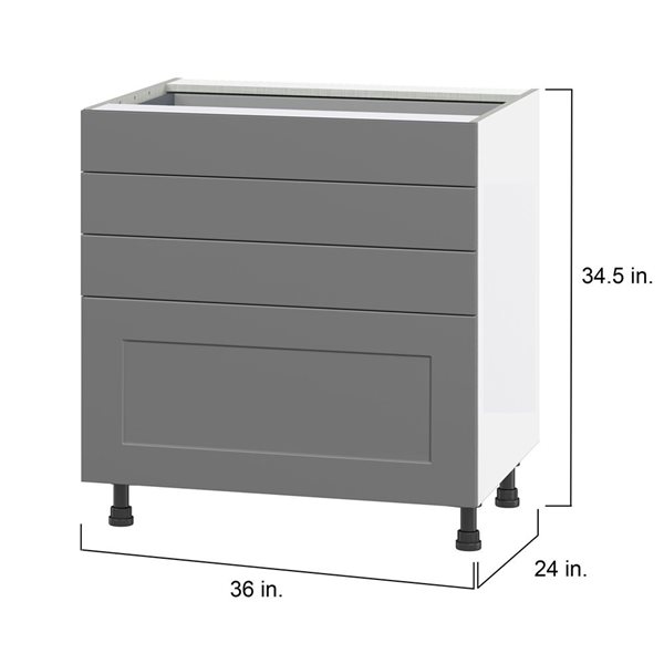 Hugo&Borg Beaumont 36 x 34.5 x 24.88-in Painted Slate Grey Drawer Base Semi-Custom Cabinet