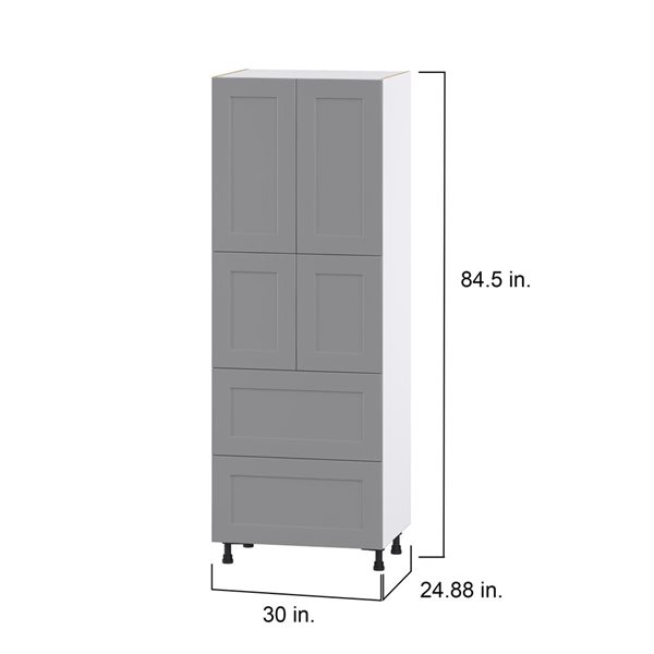 Hugo&Borg Beaumont 30 x 84.5 x 24.88-in Painted Slate Grey Door and Drawer Pantry Semi-Custom Cabinet