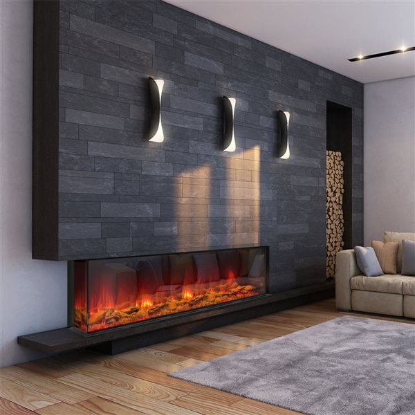 Dynasty Fireplaces 64.25-in Matte Black Fan-Forced Electric Fireplace