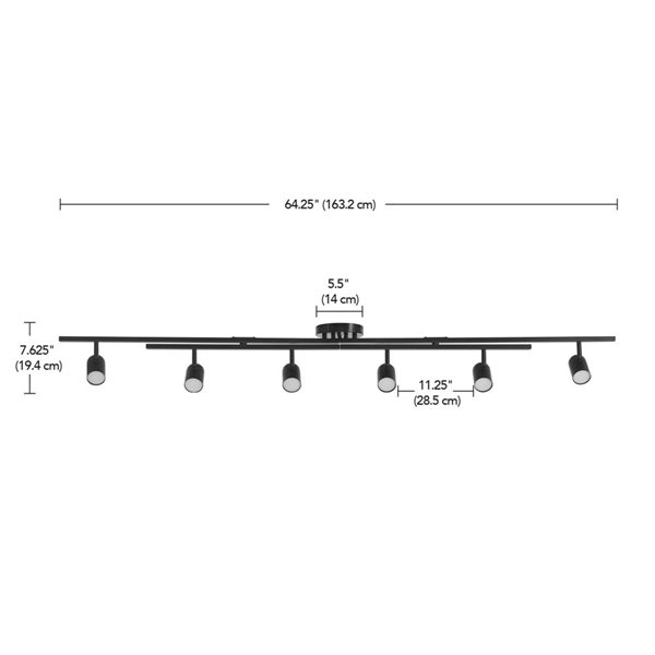 Rail d’éclairage Globe Electrique pliable noir mat 6 lumières DEL intégrées noir 64.25 po