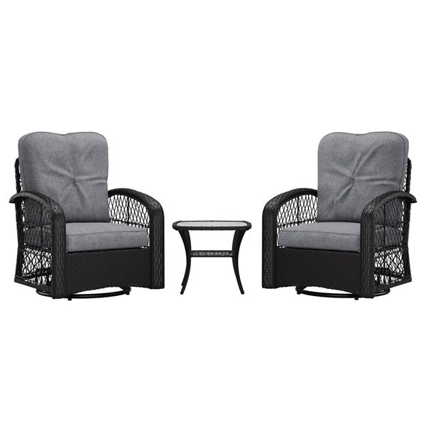 Image of Corliving | Maybelle 3-Piece Swivel Patio Chairs Set With Grey Cushions And Side Table | Rona