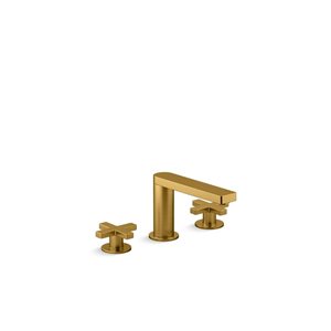 KOHLER Composed Brushed Brass Cross Two-Handle Widespread Bathroom Sink Faucet with Drain