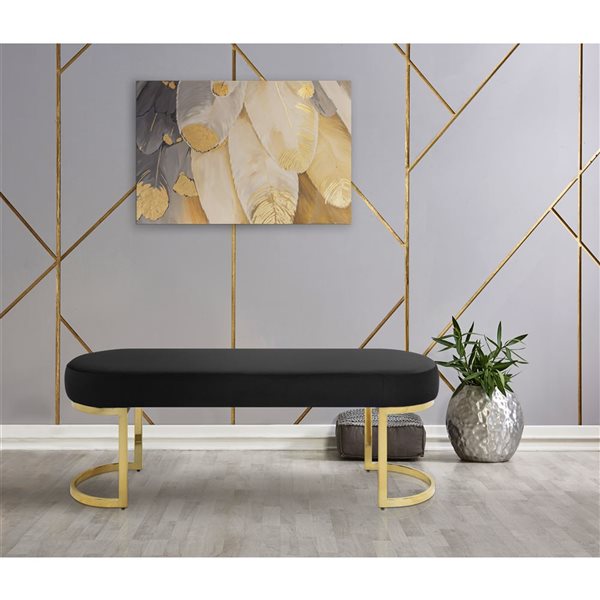 HomeTrend Betto Glam Black Polyester Oval Ottoman
