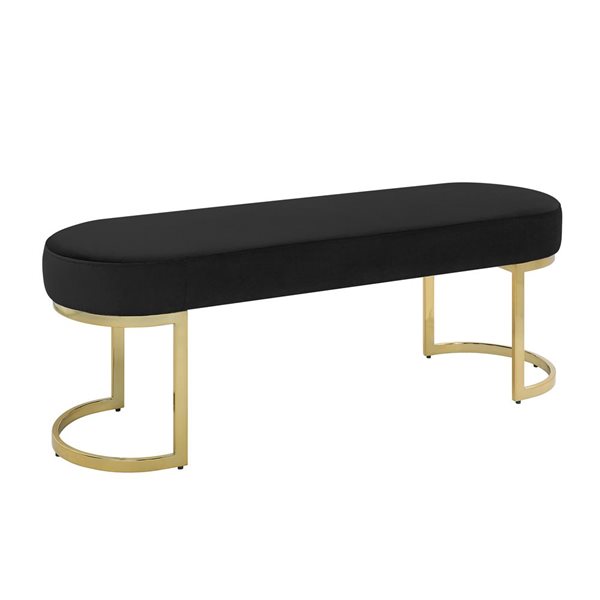 HomeTrend Betto Glam Black Polyester Oval Ottoman