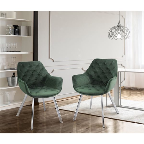 HomeTrend Ayami Contemporary Green Velvet Upholstered Chrome Metal Framed Arm Chair