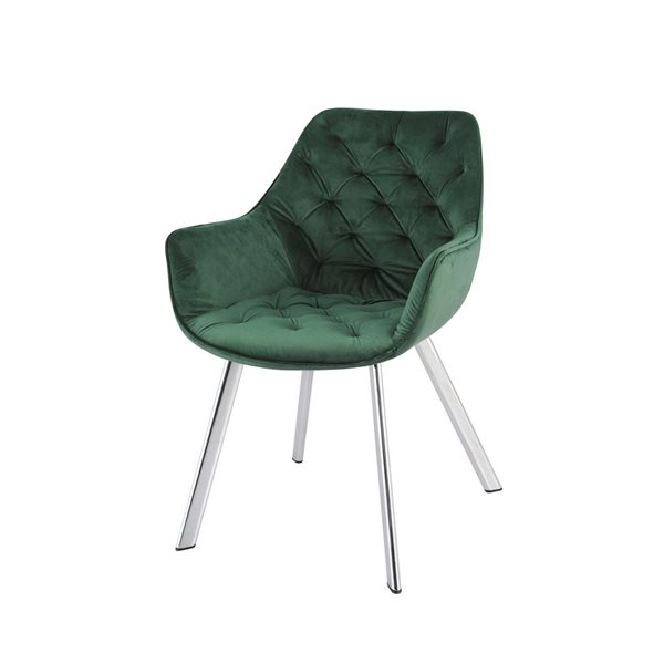 HomeTrend Ayami Contemporary Green Velvet Upholstered Chrome Metal Framed Arm Chair