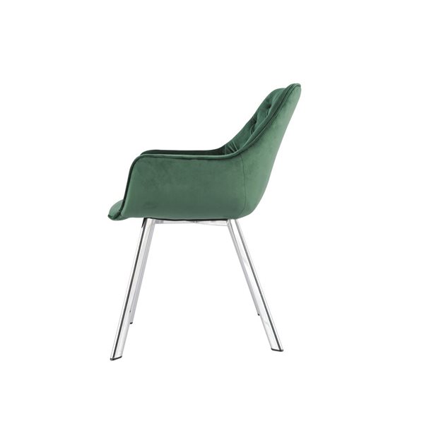 HomeTrend Ayami Contemporary Green Velvet Upholstered Chrome Metal Framed Arm Chair