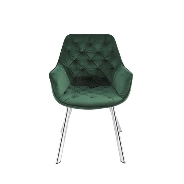 Fauteuil contemporain Ayami à armature métallique chromée HomeTrend et siège rembourré en velours vert