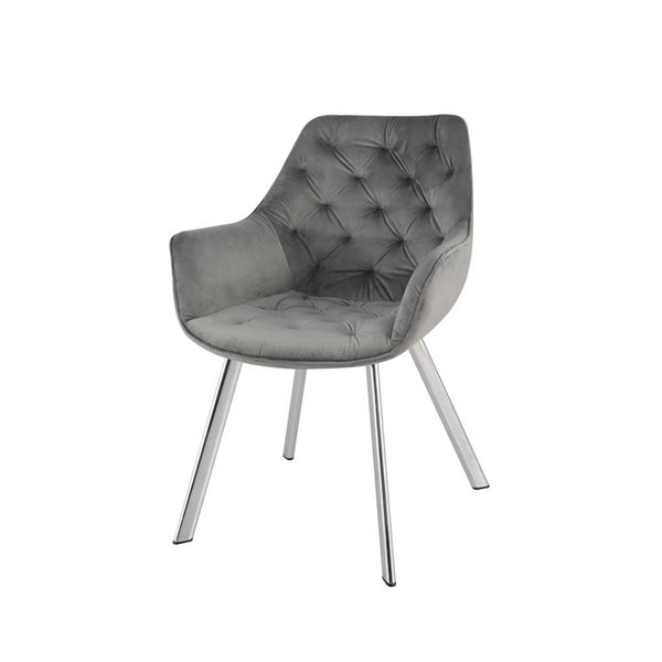 HomeTrend Ayami Contemporary Grey Velvet Upholstered Chrome Metal Framed Arm Chair