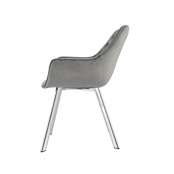 HomeTrend Ayami Contemporary Grey Velvet Upholstered Chrome Metal Framed Arm Chair