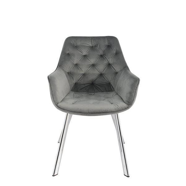 Fauteuil contemporain Ayami à armature métallique chromée HomeTrend et siège rembourré en velours gris