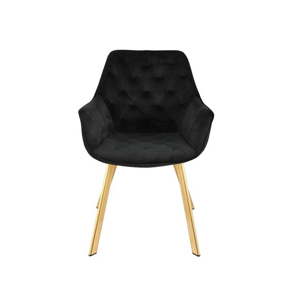 Fauteuil contemporain Ayami à armature métallique dorée HomeTrend et siège rembourré en velours noir