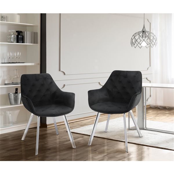 HomeTrend Ayami Contemporary Black Velvet Upholstered Chrome Metal Framed Arm Chair