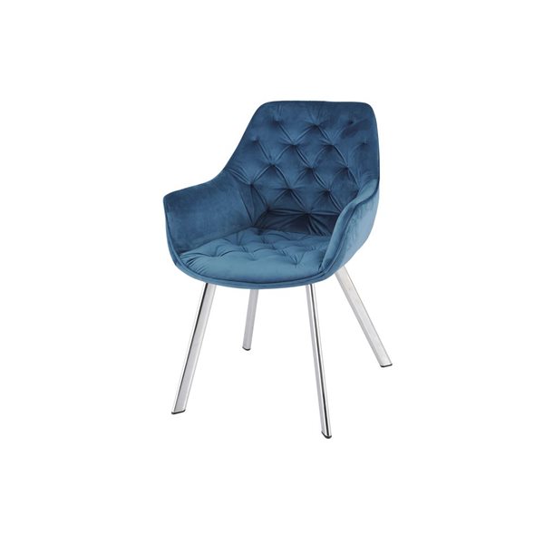 HomeTrend Ayami Contemporary Blue Velvet Upholstered Chrome Metal Framed Arm Chair