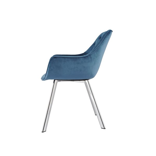 HomeTrend Ayami Contemporary Blue Velvet Upholstered Chrome Metal Framed Arm Chair