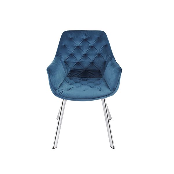 Fauteuil contemporain Ayami à armature métallique chromée HomeTrend et siège rembourré en velours bleu