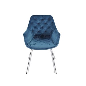 Fauteuil contemporain Ayami à armature métallique chromée HomeTrend et siège rembourré en velours bleu