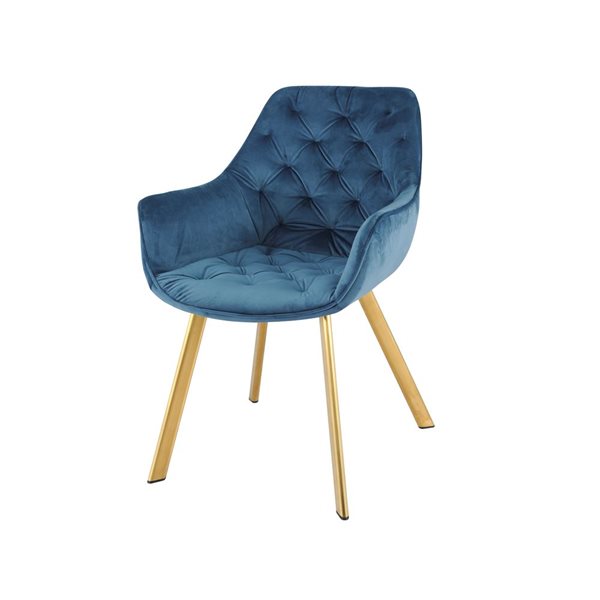 Fauteuil contemporain Ayami à armature métallique dorée HomeTrend et siège rembourré en velours bleu