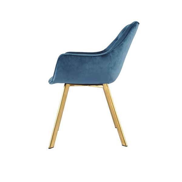 Fauteuil contemporain Ayami à armature métallique dorée HomeTrend et siège rembourré en velours bleu