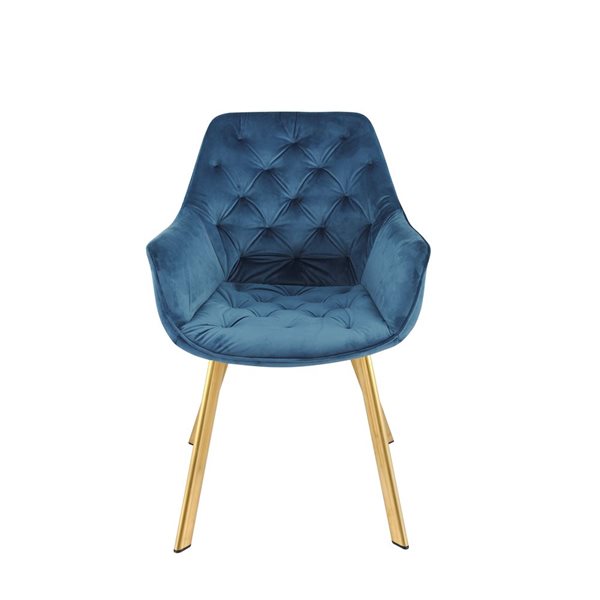 HomeTrend Ayami Contemporary Blue Velvet Upholstered Gold Metal Framed Arm Chair