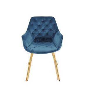 Fauteuil contemporain Ayami à armature métallique dorée HomeTrend et siège rembourré en velours bleu