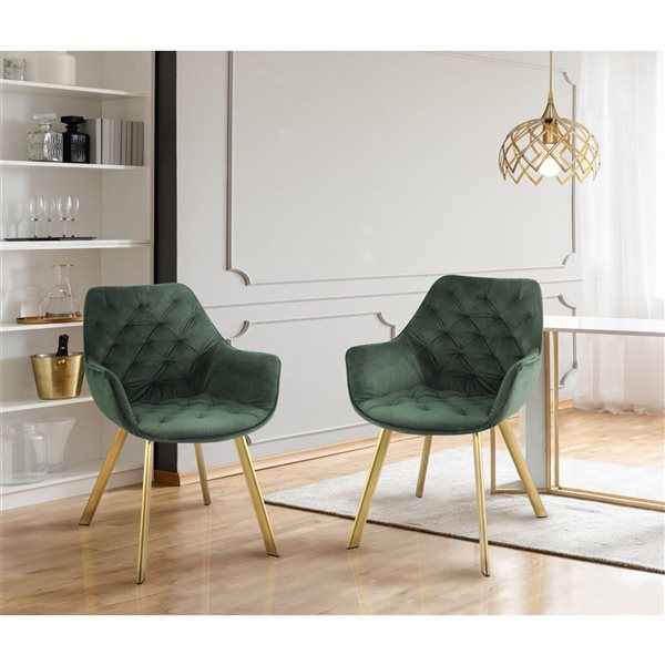 HomeTrend Ayami Contemporary Green Velvet Upholstered Gold Metal Framed Arm Chair