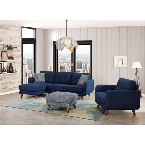 HomeTrend Noma Midcentury Lapis Blue Polyester Blend Sectional