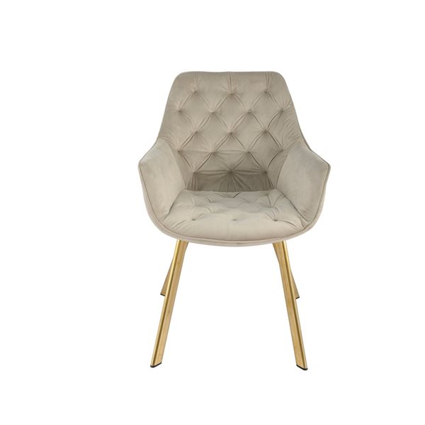 Fauteuil contemporain Ayami à armature métallique dorée HomeTrend et siège rembourré en velours beige