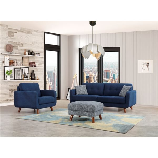 Fauteuil club milieu de siècle Noma en polyester bleu HomeTrend