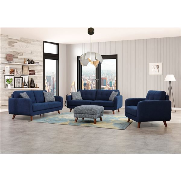 Fauteuil club milieu de siècle Noma en polyester bleu HomeTrend