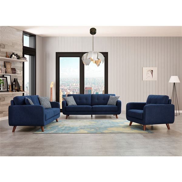 Fauteuil club milieu de siècle Noma en polyester bleu HomeTrend